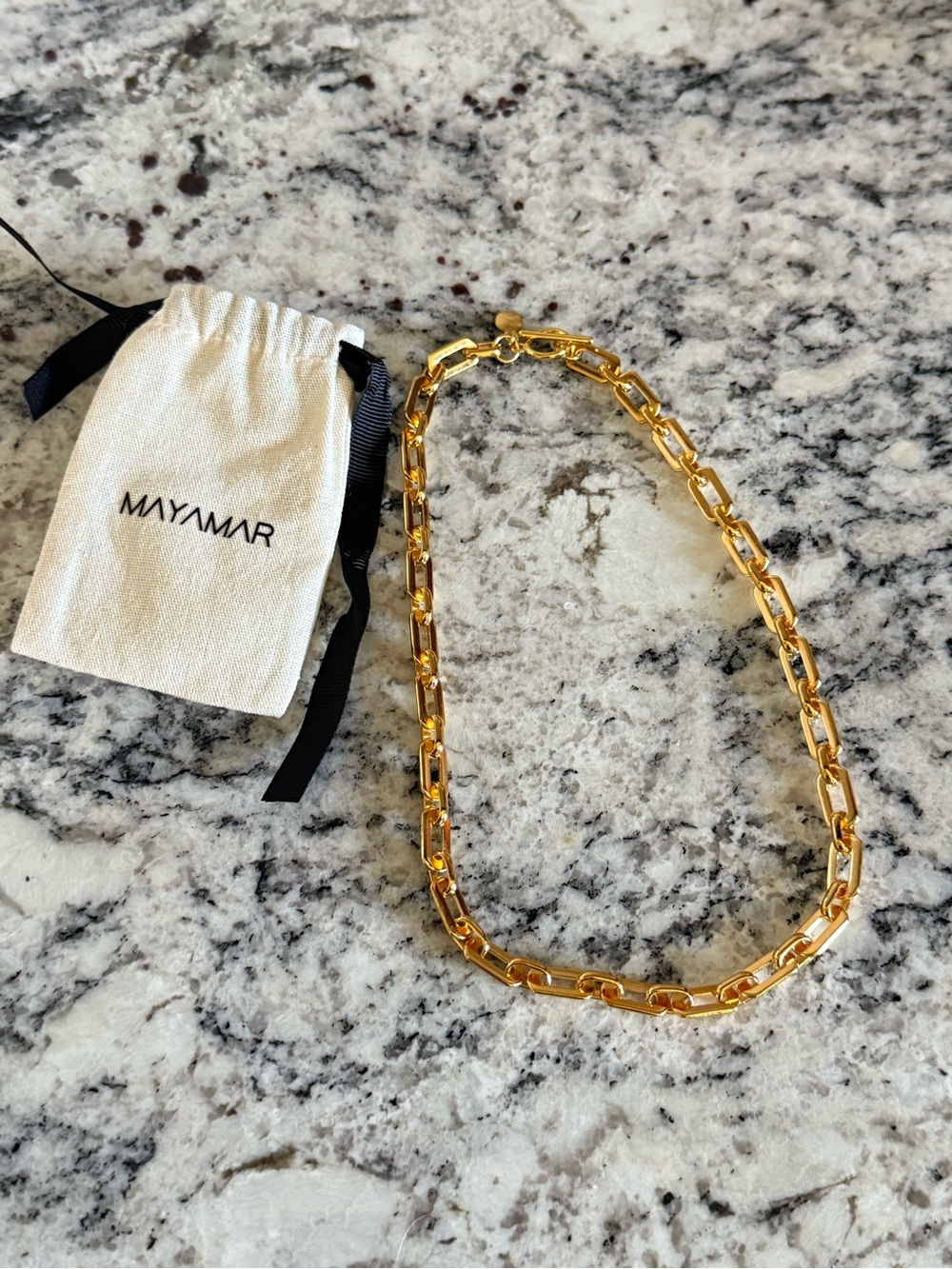 MAYAMAR 24K Gold Plated Chunky Flat Paperclip Link Toggle Necklace